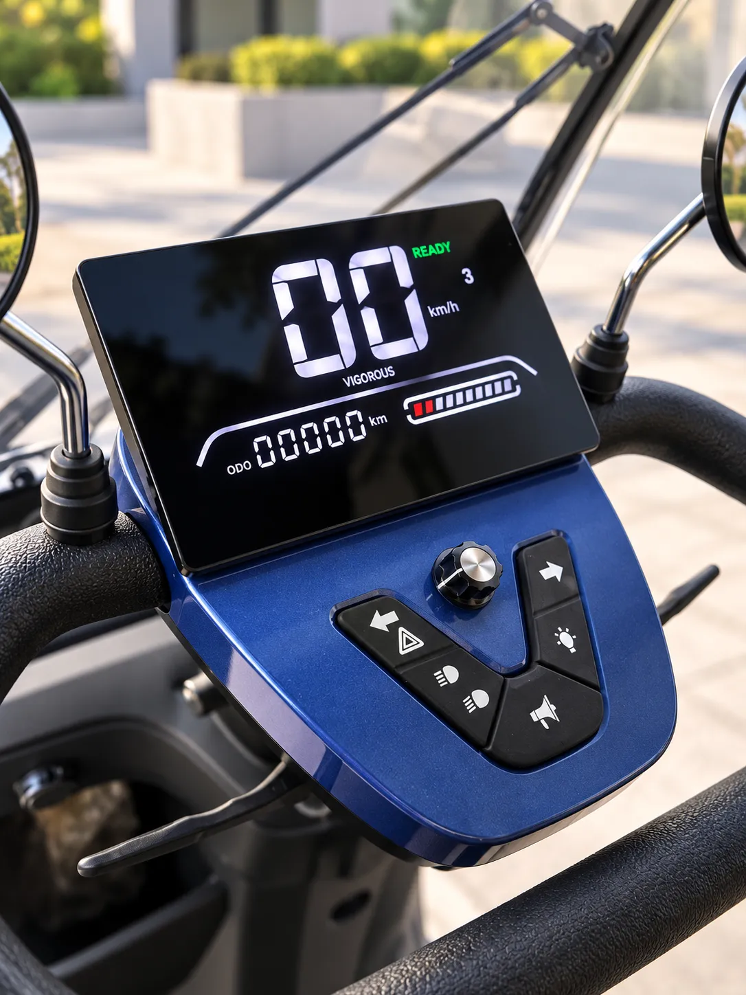Dettaglio del faro anteriore LED di SENIORBIKE RED Flame